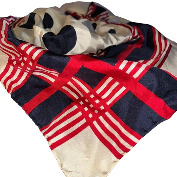 vintage RED WHITE AND BLUE large poka dot print silk hand rolled sewn scarf - Picture 1 of 5